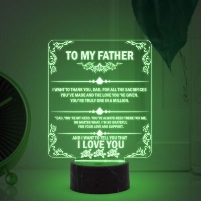 To my Father Acrylic English Quote Led Night Lamp with Automatic Color Changing Light Birthday Gift for Dad
